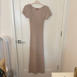 STAUD Carmen Tan Ribbed Knit Maxi Dress V-Neck